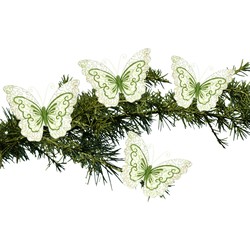 4x stuks kerstboom decoratie vlinders op clip glitter groen 34 cm - Kersthangers