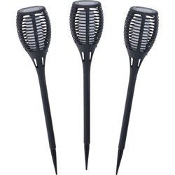 Set van 3x stuks tuinfakkels vlam effect op zonne-energie van 48 cm - Prikspotjes