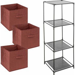 Kastmandjes/opberg mandjes - bordeaux rood - 3x stuks van 29 Liter - In rekje van 34 x 98 cm - Opbergmanden