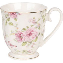 Clayre & Eef Mok Beige Roze Porselein Bloemen