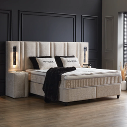 Boxspring bed met opbergruimte - 180x200 cm - Beige- Riviera Inclusief 32 cm matras en topper