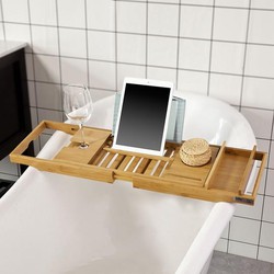 Badplank - Badrek - iPad houder - Uitschuifbaar - Bamboe - (70-104cm) x4x22 cm