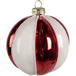Clayre & Eef Kerstbal  Ø 8 cm Rood Wit Glas Kerstboomversiering