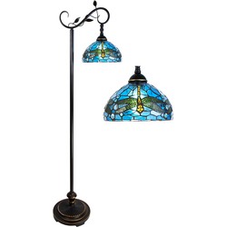 LumiLamp Tiffany Vloerlamp  152 cm Blauw Bruin Kunststof Glas Rond Staande Lamp