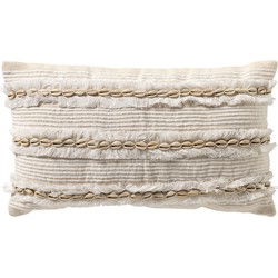 Dutch Decor YUNA - Sierkussen 30x50 cm - met schelpen - Snow White - wit - Dutch Decor