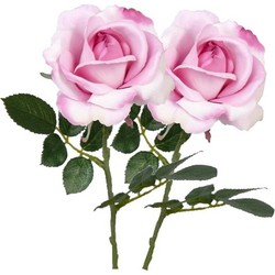 2 x Kunstbloemen steelbloem roze roos Carol 37 cm - Kunstbloemen