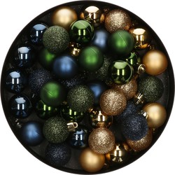 42x Stuks kunststof kerstballen mix donkergroen/goud/donkerblauw 3 cm - Kerstbal