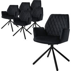 Eetkamerstoel set van 6 draaibaar met rugleuning en armleuningen zwart Keukenstoel met microvezel fluwelen bekleding ML design