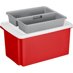 Sunware opslagbox kunststof 51 liter rood 59 x 39 x 29 cm met deksel en organiser tray - Opbergbox