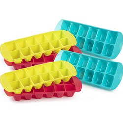 6x stuks IJsblokjes/ijsklontjes maken bakjes in 3 felle kleuren 29 x 11 cm - IJsblokjesvormen