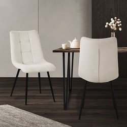 Eetkamerstoelen set van 2 beige keukenstoelen met polyester hoes en stalen poten ML design