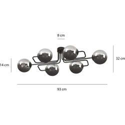Kangasala speelse 6L plafondlamp zwart met gerookte glas bollen E14