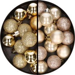 34x stuks kunststof kerstballen goud en champagne 3 cm - Kerstbal