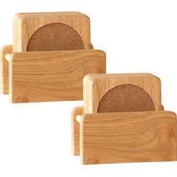 Set van 12x glazenonderzetters hout in houder 10 cm - Glazenonderzetters