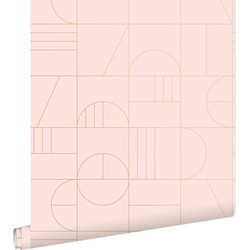ESTAhome behang art deco motief zacht roze en goud - 0,53 x 10,05 m - 139207