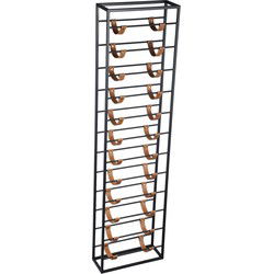 PTMD Kyrann Black Rectangle Iron Wine Rack With Leather