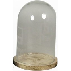 Presentatie stolp van glas op houten bord 22 cm - Decoratieve stolpen