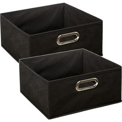 5Five Opbergmand/kastmand - 2x - zwart - linnen - 31 x 31 x 15 cm - Opbergmanden