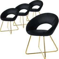 Set van 4 eetkamerstoelen met ronde open rugleuning zwart fluweel met goudkleurige metalen poten ML design