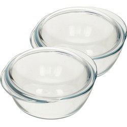 Pyrex glazen ovenschaal met deksel - 2x - 2,1 liter - 22 x 13 x 5 cm - Ovenschalen