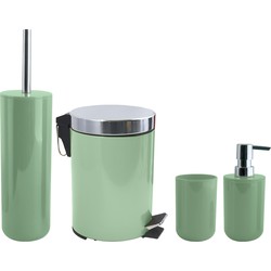 MSV Toiletborstel in houder/beker/zeeppompje/pedaalemmer set Moods - kunststof - groen - Badkameraccessoireset