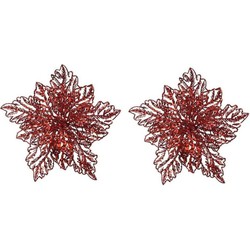 2x Kerstversieringen glitter kerstster rood op clip 23 x 10 cm - Kersthangers