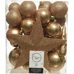 33x Kunststof kerstballen mix camel bruin 5-6-8 cm kerstboom versiering/decoratie - Kerstbal