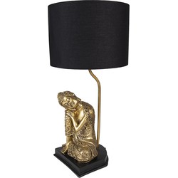 Clayre & Eef Tafellamp Boeddha Ø 26x54 cm Goudkleurig Zwart Kunststof Bureaulamp