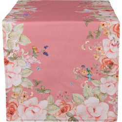 Clayre & Eef Tafelloper Roze Katoen Bloemen