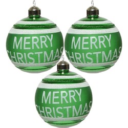 3x Groene glazen kerstballen Merry Christmas 8 cm - Kerstbal