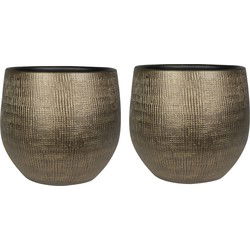 Ter Steege Plantenpot/bloempot - 2x - keramiek - metal goud - 31x28 cm - Plantenpotten