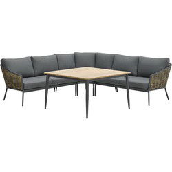 Bali lounge-diningset - 4-delig - natural rotan - mystic grey