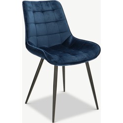 Furnicher Lisboa Eetkamerstoel - Fluweel Bekleding - Modern Ontwerp - Stalen Frame - Blauw Fluweel - Zwarte Poten