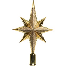 Kunststof glitter ster piek/kerstboom topper goud 25,5 cm - kerstboompieken