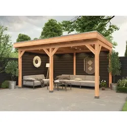 Douglas overkapping 500 x 300, met zwarte achterwand en zijwand, Westwood Comfort Green