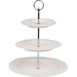 Clayre & Eef Etagère 3 laags Ø 26x31 cm Wit Keramiek