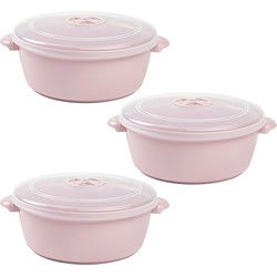 Plastic Forte Magnetronschaal met deksel/ventiel - 3x - 1,5 liter - roze - kunststof - BPA vrij - keukenhulpmiddelen - Magnetronbakken