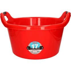 Groot kunststof teiltje/afwasbak rond met handvatten 17 liter rood - Afwasbak