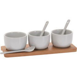 Schaaltjes - 3x - wit - porselein - op houten serveerplank - 21 cm - Snack en tapasschalen