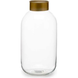 Bloemenvaas - luxe decoratie glas - transparant/goud - 14 x 30 cm - Vazen