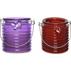 Citronella windlicht met kaars - paars en rood - 20 branduren - citrusgeur - geurkaarsen