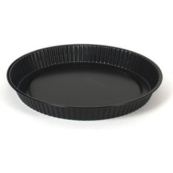 Quiche/taart bakvorm/bakblik geribbeld rond 29 x 3,5 cm zwart - Cakevormen