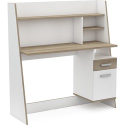 Bureau 1 deur en 1 lade in eiken kronberg en wit decor - L120,3 cm