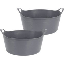Flexibele emmer - 2x - grijs - 15 liter - kunststof - 39 x 17 cm - Wasmanden