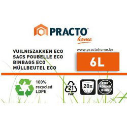 100 Biologisch afbreekbare vuilniszakken 6L met handgreep voor ronde prullenbakken