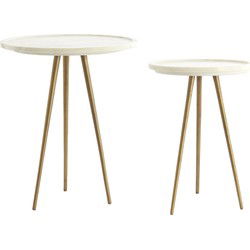 Light&living Bijzettafel S/2 max Ø43x53 cm PRATO marmer wit+antiek brons