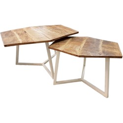 SVJ Salontafel 6-hoek - 56x73x45 cm - Metaal - Wit/Bruin - Set van 2