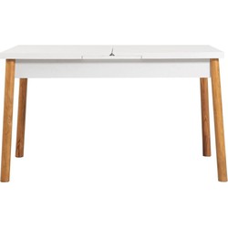 Uitschuifbare tafel van 120 tot 153 cm, wit en Atlantisch grenen decor - SANTIAGO