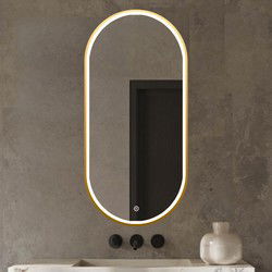 Badkamerspiegel Ovaal Goud - LED verlichting Dimbaar - Anti Condens Verwarming - Ovale Badkamerspiegel - 50 x 100 cm