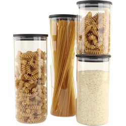 OTIX Voorraadpotten - Glas - met Deksel - 4-delig - Zwart - Hout - SERENITY